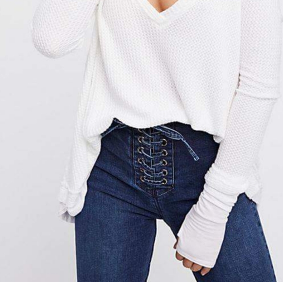 Free People Denim - Free people lace up high waisted denim jea…